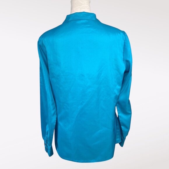 Vintage Gil & Co Blue Satin Button Up Blouse Long Sleeve Size Small - Picture 4 of 10